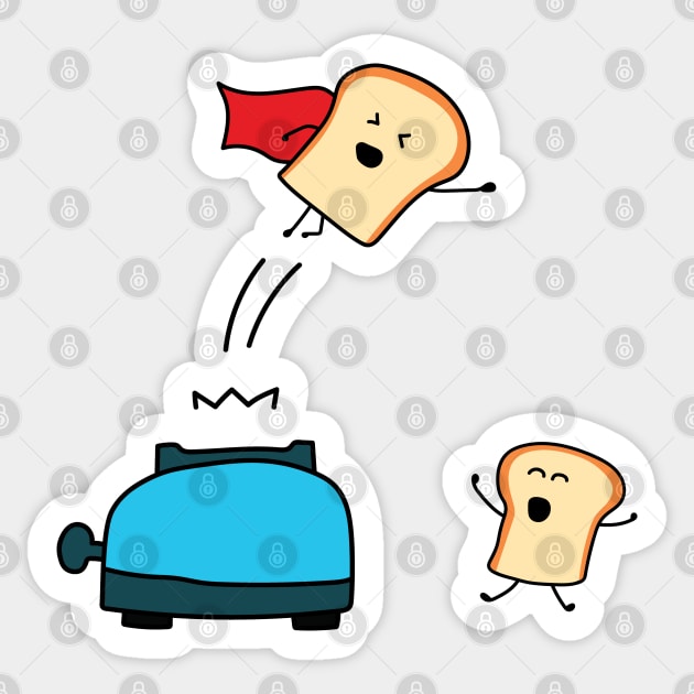 funny toaster cute bread jumps like superman Sticker by wordspotrayal